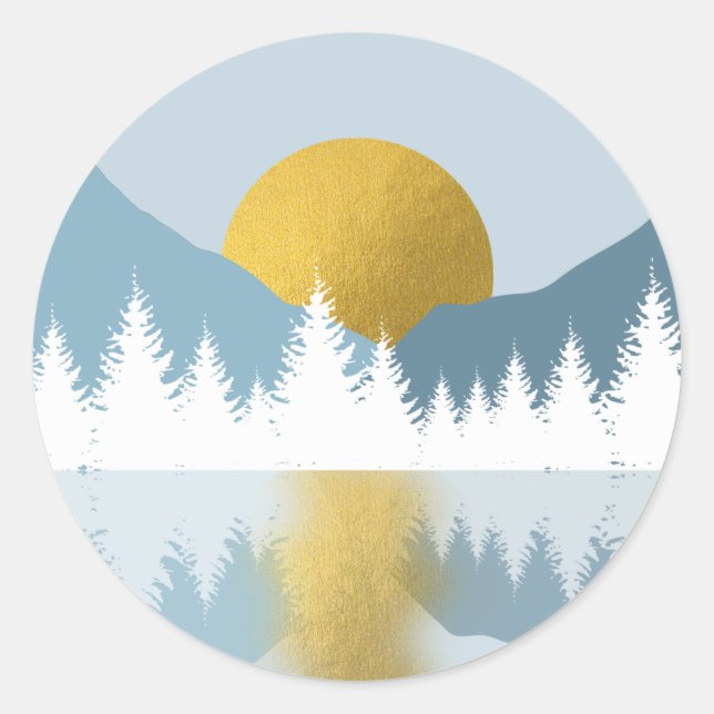 Abstract Landscape Golden Winter Sunset Sunrise  Classic Round Sticker (Front)