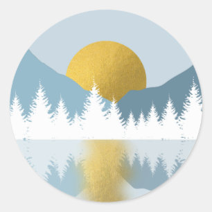 Abstract Landscape Golden Winter Sunset Sunrise Classic Round Sticker