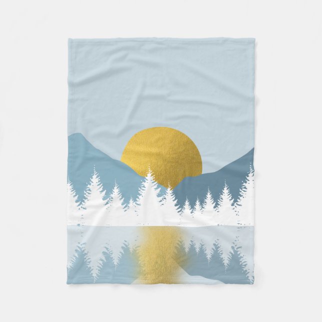 Abstract Landscape Golden Winter Sunset Sunrise   Fleece Blanket (Front)