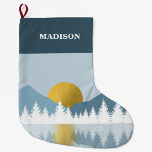 Abstract Landscape Golden Winter Sunset Sunrise Large Christmas Stocking