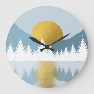 Abstract Landscape Golden Winter Sunset Sunrise Large Clock