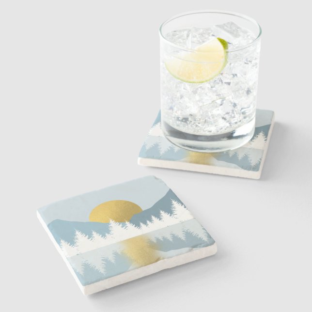 Abstract Landscape Golden Winter Sunset Sunrise  Stone Coaster (Side)