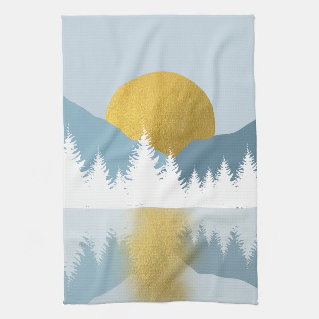 Abstract Landscape Golden Winter Sunset Sunrise Tea Towel (Vertical)