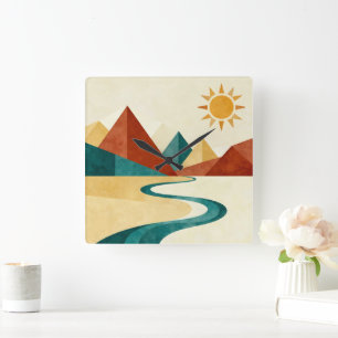 Abstract Landscape in Earthy Tones Square Wall Clock