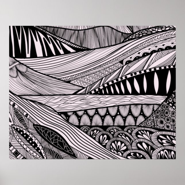 Abstract landscape lineart mountains and rivers poster (Front)