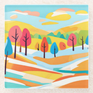 Abstract Landscape Minimalist Style Glass Coaster