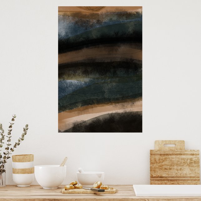 Abstract Landscape Painting Art Dark Earth Tones Poster (Kitchen)