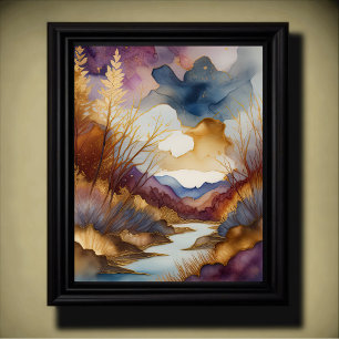 Abstract Landscape Painting Gold Blue Purple Poster