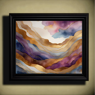 Abstract Landscape Painting Gold Blue Purple Poster