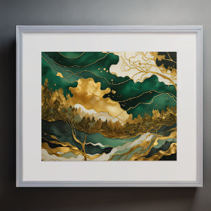 Abstract Landscape Painting Gold Green Poster