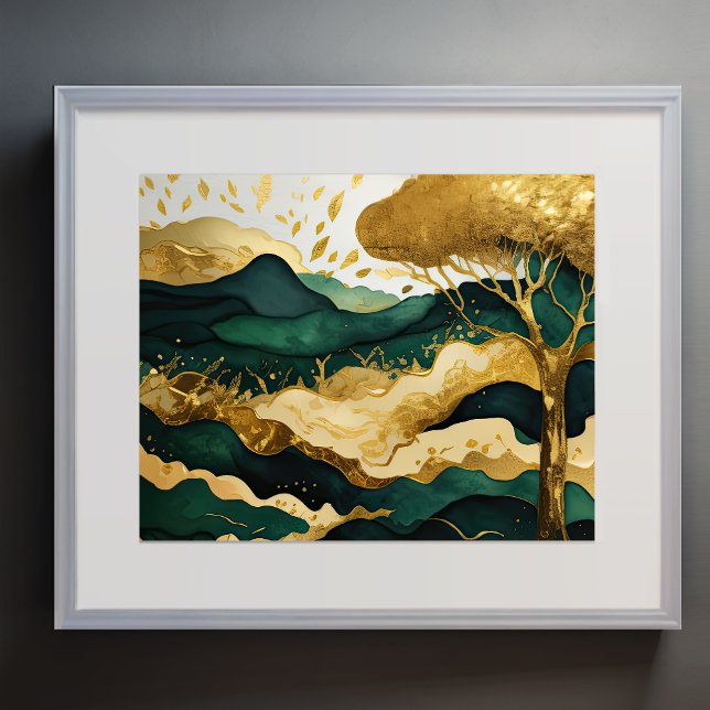 Abstract Landscape Painting Gold Green Poster (Creator Uploaded)