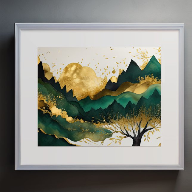 Abstract Landscape Painting Gold Green Poster (Creator Uploaded)