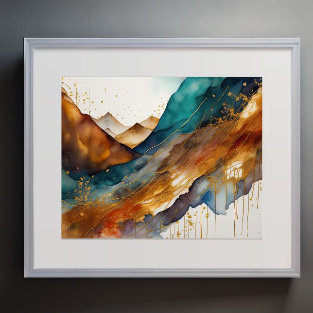 Abstract Landscape Painting Gold Rust Blue Poster (Creator Uploaded)