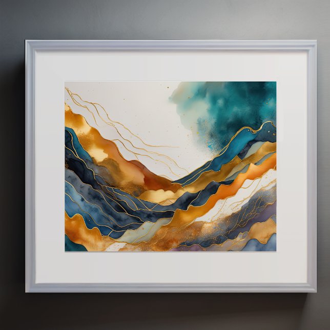 Abstract Landscape Painting Gold Rust Blue Poster (Creator Uploaded)