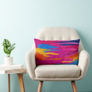 Abstract Landscape Pattern - Colourful Modern Art Lumbar Cushion