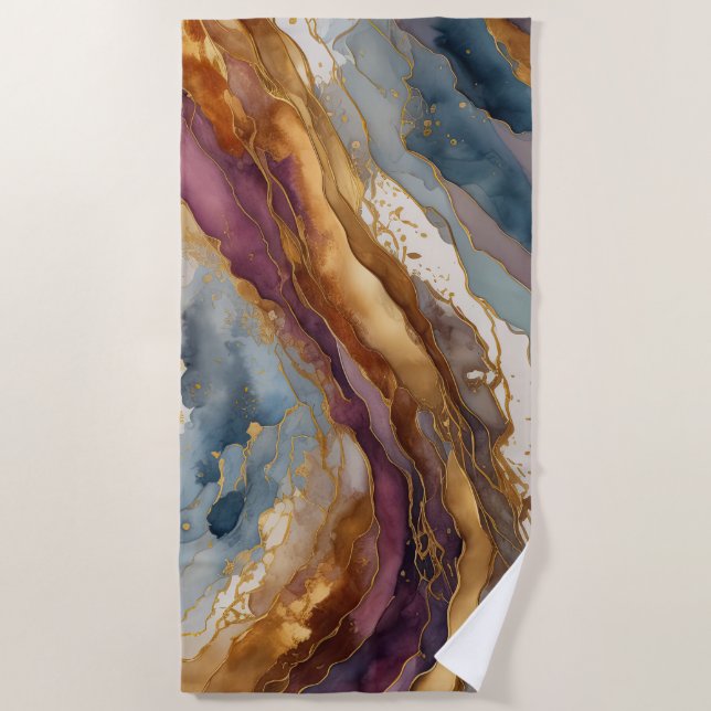 Abstract Landscape Purple Brown Blue Gold Beach Towel (Front)
