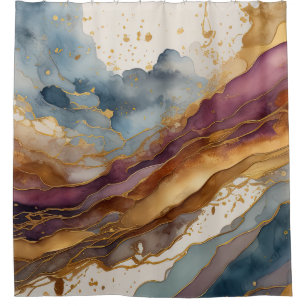 Abstract Landscape Purple Brown Blue Gold Shower Curtain