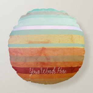 Abstract Landscape Stripes & Your Words Round Cushion