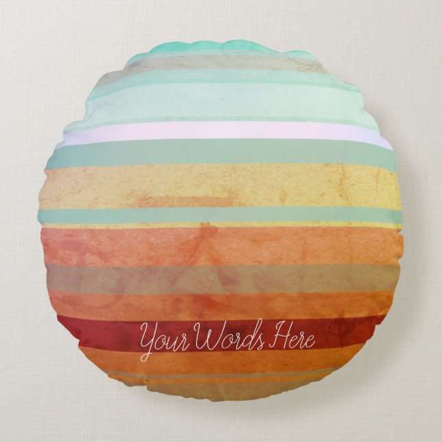 Abstract Landscape Stripes & Your Words Round Cushion (Front)