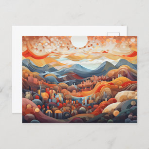 Abstract Landscape Valley Vs Mountain Illustrator Postcard