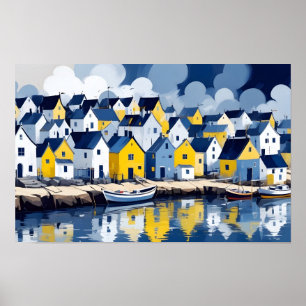 Abstract Landscape Village Port Background Art Poster