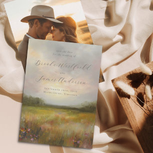 Abstract Landscape Wildflower Meadow Wedding Photo Save The Date