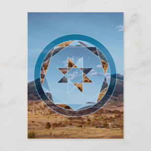 Abstract landscape with geometrical shapes postcard