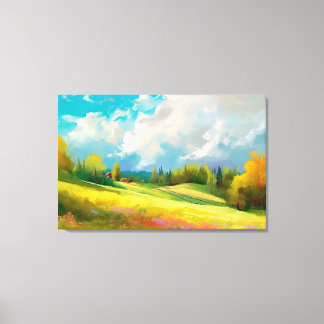 Abstract landscape with hills and trees and cloudy canvas print