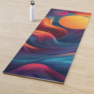 Abstract Landscape with Layered Wavy Lines and Sun Yoga Mat