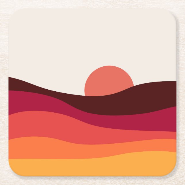 Abstract landscape with sea at sunset square paper coaster (Front)
