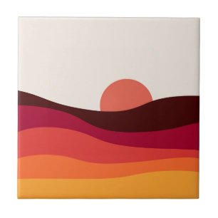 Abstract landscape with sea at sunset tile