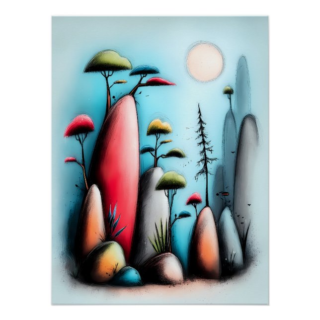 Abstract landscape with trees and moon poster (Front)