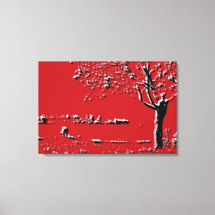 Abstract Landscape with Trees in Red - Canvas Print