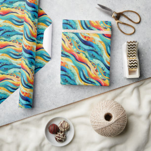 Abstract Landscape with Vibrant Waves and Playful  Wrapping Paper