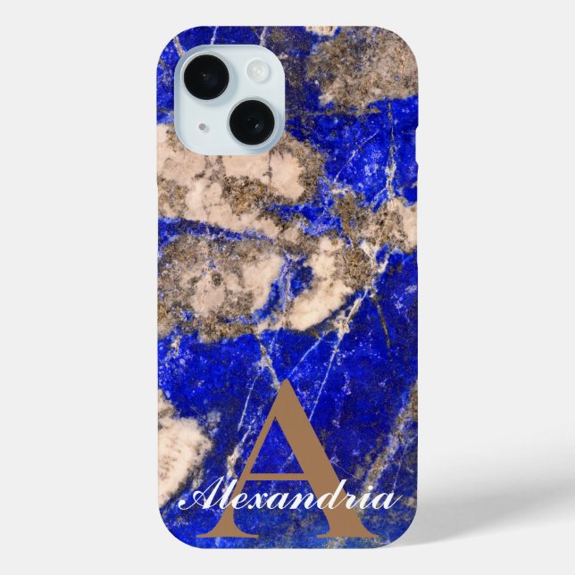 Abstract Lapis Lazuli Blue Granite monogram Case-Mate iPhone Case (Back)