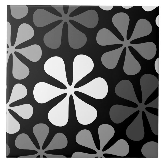 Abstract Large Flowers Monochrome Tile (Front)