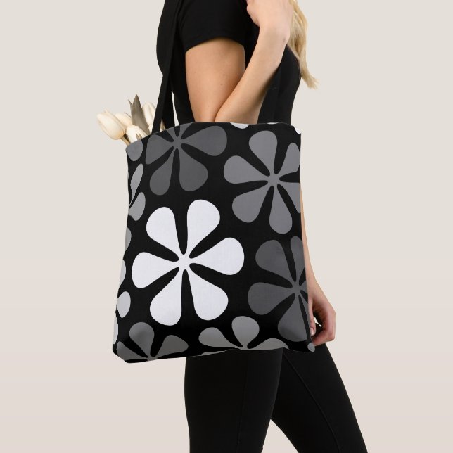 Abstract Large Flowers Monochrome Tote Bag (Close Up)