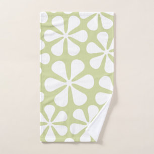 Abstract Large Flowers White on Lime Hand Towel