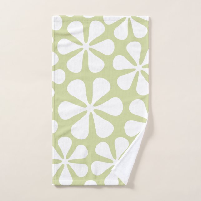 Abstract Large Flowers White on Lime Hand Towel (Hand Towel)