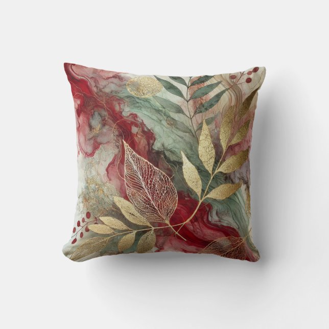 Abstract Large Golden Leaf Motif Artwork Style 31 Cushion (Front)