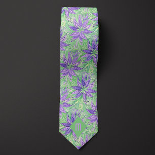 Abstract Lavender and Lime Green Floral Tie