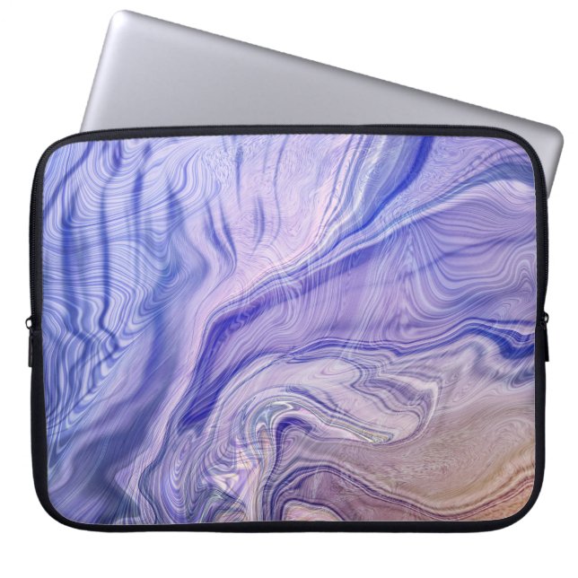 Abstract Lavender & Indigo Fluid Marble Pattern Laptop Sleeve (Front)