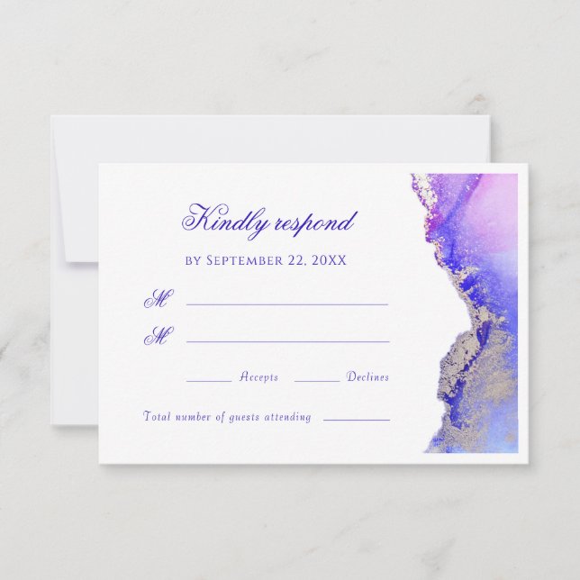 Abstract Lavender Ink Wash Wedding RSVP Card (Front)