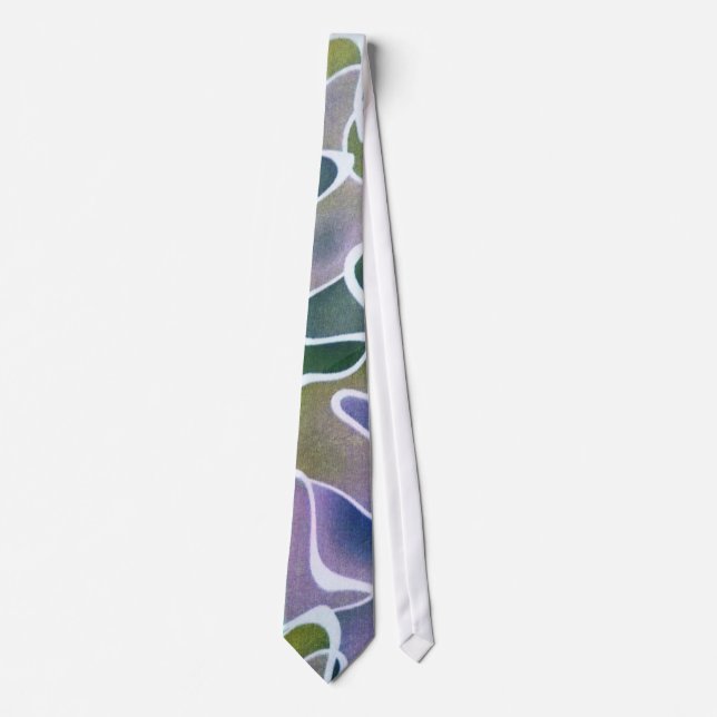 Abstract Lavender Purple Olive Green and White Tie (Front)