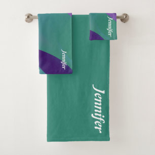 Abstract  lavender  turquoise violet with name bath towel set