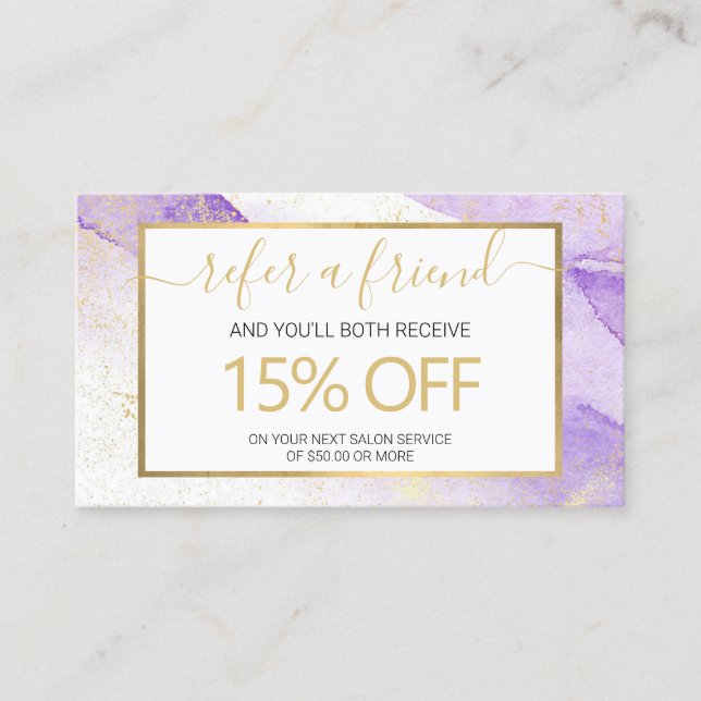 Abstract Lavender Watercolor Referral Business Card (Front)