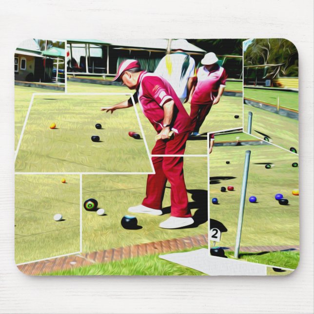 Abstract Lawn Bowlers Playing Lawn Bowls, Mouse Mat (Front)