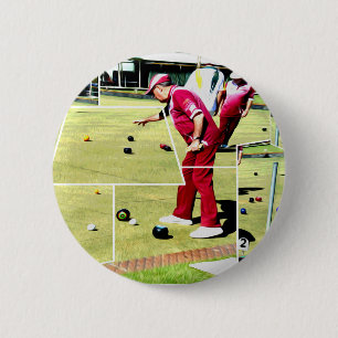 Abstract Lawn Bowls Oil Paint, 6 Cm Round Badge