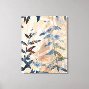 Abstract Layered Leaves - Blue and Neutral Canvas Print