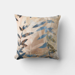 Abstract Layered Leaves - Blue and Neutral Cushion